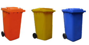 3 kleine containers oranje, geel, blauw