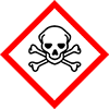 Pictogram "Giftig": vierkant op een punt met een rode rand en een schedelsymbool